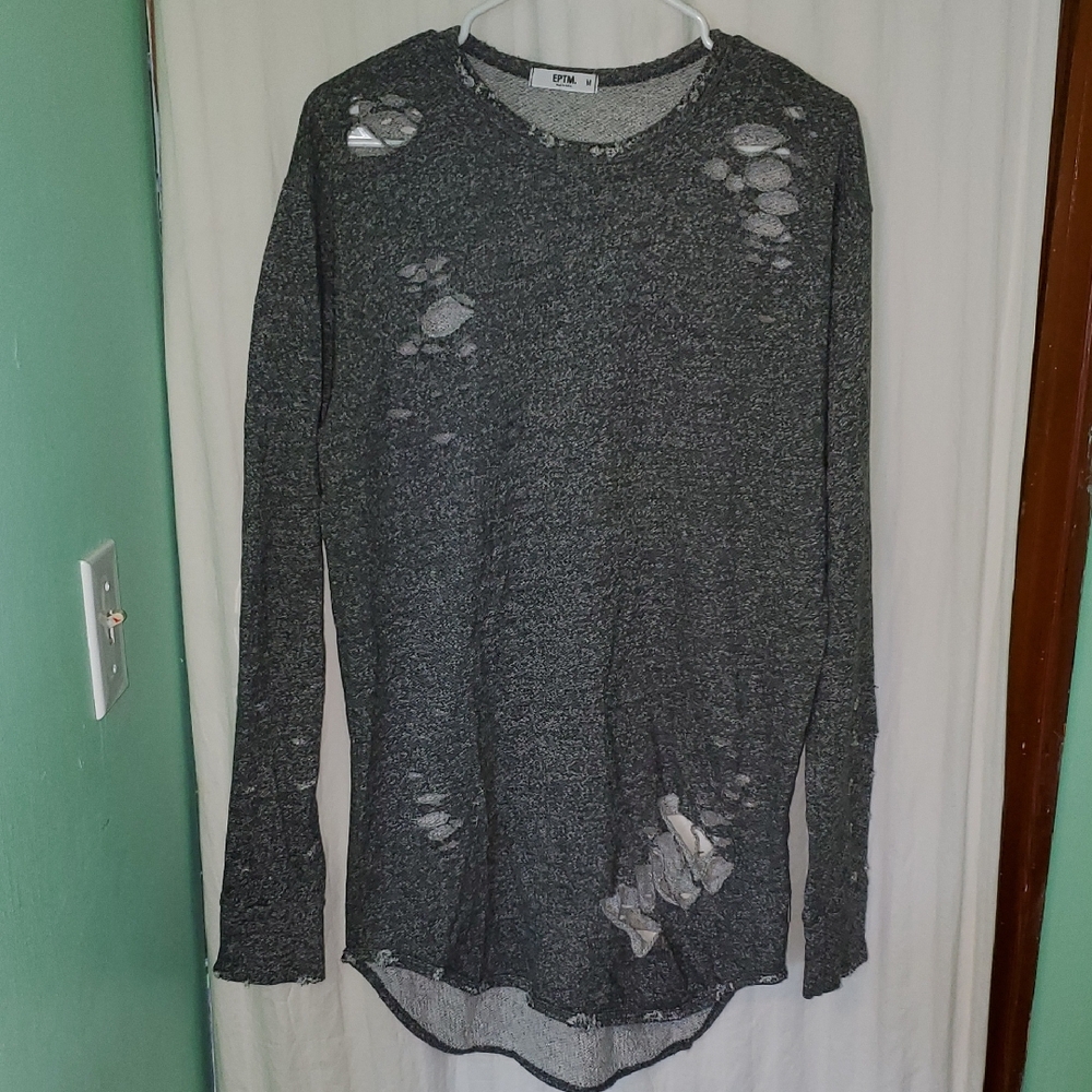 EPTM. Oversized Distressed Knit Long Sleeve T Shirt